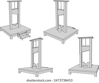 Skizze Illustration Vektorgrafik Detailzeichnung des Designs der Strafe Maschine Enthauptung Maschine der Antike Klassische Vintage Gefangene