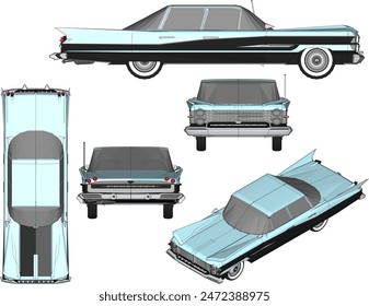 Sketch illustration vector drawing design detail of old classic vintage car museum collection