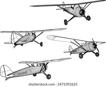 Sketch illustration vector drawing design detail of old classic vintage world war airplane
