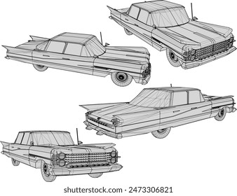 Esbozo ilustración Vector dibujo diseño detalle de la vieja colección de museo de coches vintage