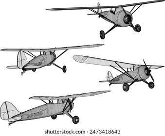 Dibujo de boceto ilustración Vector dibujo diseño detalle de viejo avión vintage de la guerra mundial