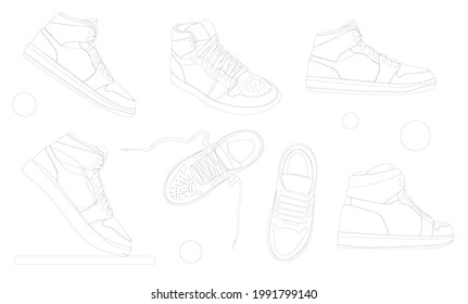 sketch illustration vector sneakers in different positions