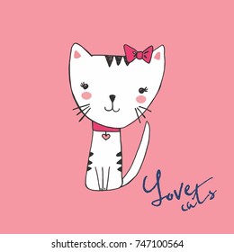 Sketch illustration of white cat girl. Love cat. Original character