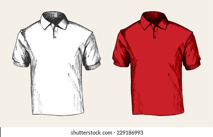 Sketch illustration of a white and red polo shirt 