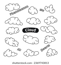 Sketch image of clouds. Doodles of air. Lettering cloud, swarm, air, sky, phenomenon