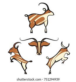 Sketch image of goat head. Black line vector illustration jumping ram. Template logo, logotype isolated on white background.