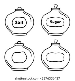 Sketch image of a kitchen container, jar. Doodles of a dishes, crockery, utensils, dinnerware, kitchenware
