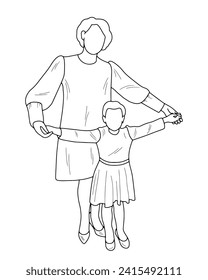 Sketch image of silhouettes of mother and daughter, grandmother and granddaughter, teacher and student, isolated vector