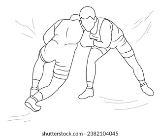 Sketch image silhouettes people fighting, MMA fighters. Wrestling, fight, combating, struggle, grappling, melee, duel, mixed martial art, sportsmanship
