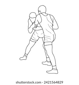 Sketch image of two fighters in a fight, isolated vector