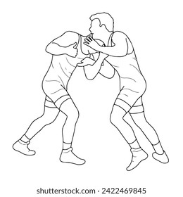 Sketch image of two fighters in a fight, isolated vector