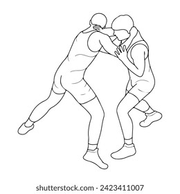 Sketch image of two fighters in a fight, isolated vector