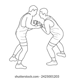 Sketch image of two fighters in a fight, isolated vector