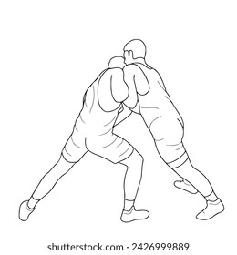 Sketch image of two fighters in a fight, isolated vector