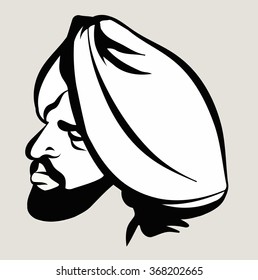 sketch  Indian head of a man in  turban