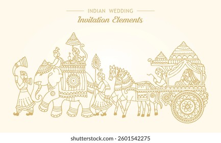 Sketch of indian wedding card and marriage rituals outline illustration element