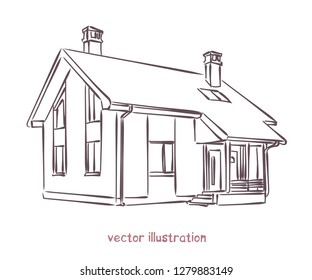 Sketch of individual house. Vector isolated illustration for design on white background