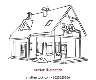 Sketch of individual house. Vector isolated illustration for design on white background