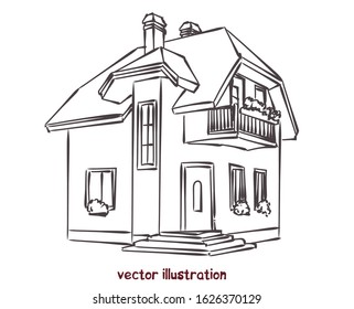 Sketch of individual house. Vector isolated illustration for design on white background