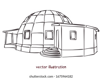 Sketch of individual spherical domed house. Vector isolated illustration for design on white background