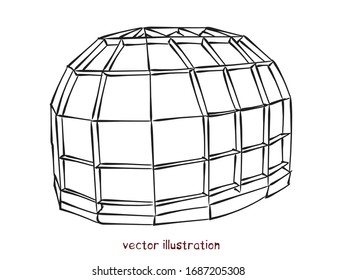 Sketch of individual spherical domed house. Vector isolated illustration for design on white background