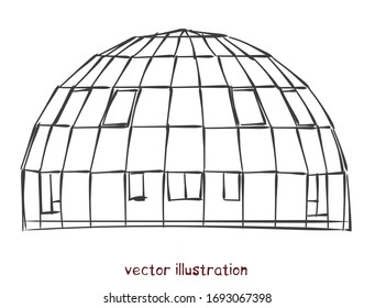 Sketch of individual spherical domed house. Vector isolated illustration for design on white background