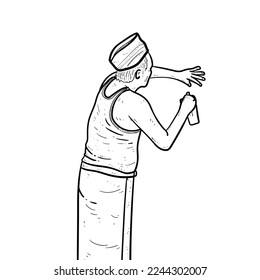 Sketch indonesia father muslim or islam doing sketching white Background vector modern illustration