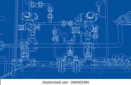 Sketch industrial equipment. EPS 10 vector format. Vector rendering of 3d