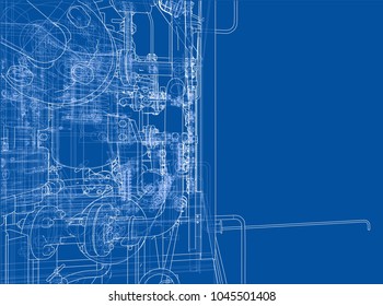 Sketch industrial equipment. EPS 10 vector format. Vector rendering of 3d