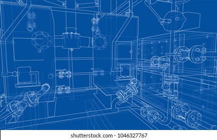 Sketch industrial equipment. EPS 10 vector format. Vector rendering of 3d