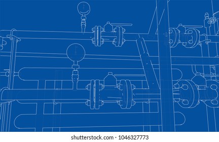 Sketch industrial equipment. EPS 10 vector format. Vector rendering of 3d