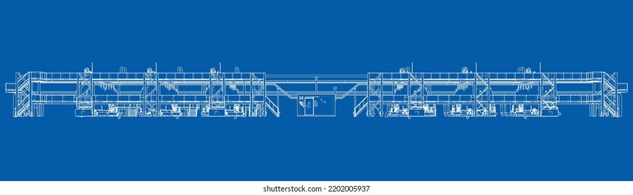 Sketch of industrial equipment. Vector rendering of 3d. Wire-frame style. The layers of visible and invisible lines are separated
