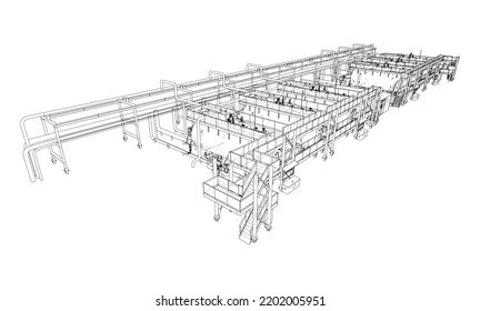 Sketch of industrial equipment. Vector rendering of 3d. Wire-frame style. The layers of visible and invisible lines are separated