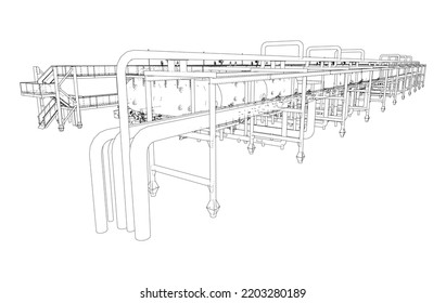 Sketch of industrial equipment. Vector rendering of 3d. Wire-frame style. The layers of visible and invisible lines are separated