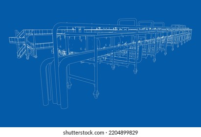 Sketch of industrial equipment. Vector rendering of 3d. Wire-frame style. The layers of visible and invisible lines are separated