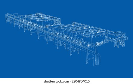 Sketch of industrial equipment. Vector rendering of 3d. Wire-frame style. The layers of visible and invisible lines are separated