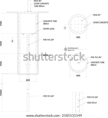 sketch of infiltration pit with concrete pipe and pipe inserted more than 8 meters into the ground