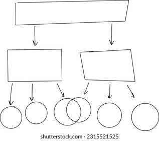 sketch infographic action algorithm template with arrows and shapes for text. Create ideas, brainstorm concept