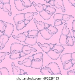 Sketch Ink Human liver, hand drawn seamless Pattern Background, Engraved Anatomical illustration. Vector illustration