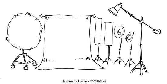 Sketch ink photo studio background,vector