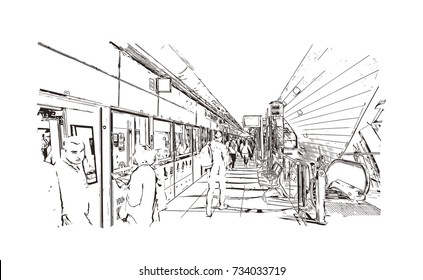 Sketch of Inside Metro Station Dubai in vector illustration.