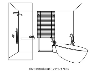 Skizze Innenraum Badezimmer mit Schrank. Linienzeichnung Modernes Design Home Interieur