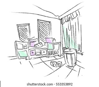 Sketch Interior Childrens Room Stock Vector (Royalty Free) 553353892 ...