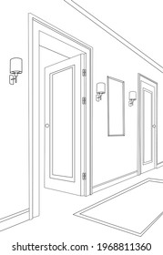 sketch interior corridor with doors