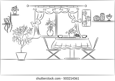 Sketch Of Interior Of Dining Room 