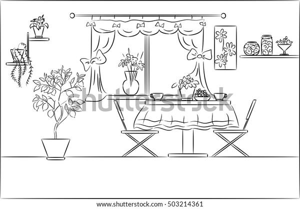 Sketch Interior Dining Room Stock Vector (Royalty Free) 503214361