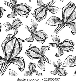 Sketch iris, vector vintage seamless pattern eps 10