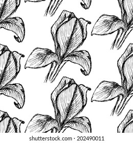 Sketch iris, vector vintage seamless pattern eps 10