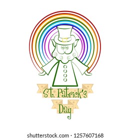 Sketch of a irish elf with a rainbow. Vector illustration design