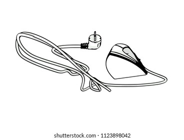 sketch of iron with cord vector